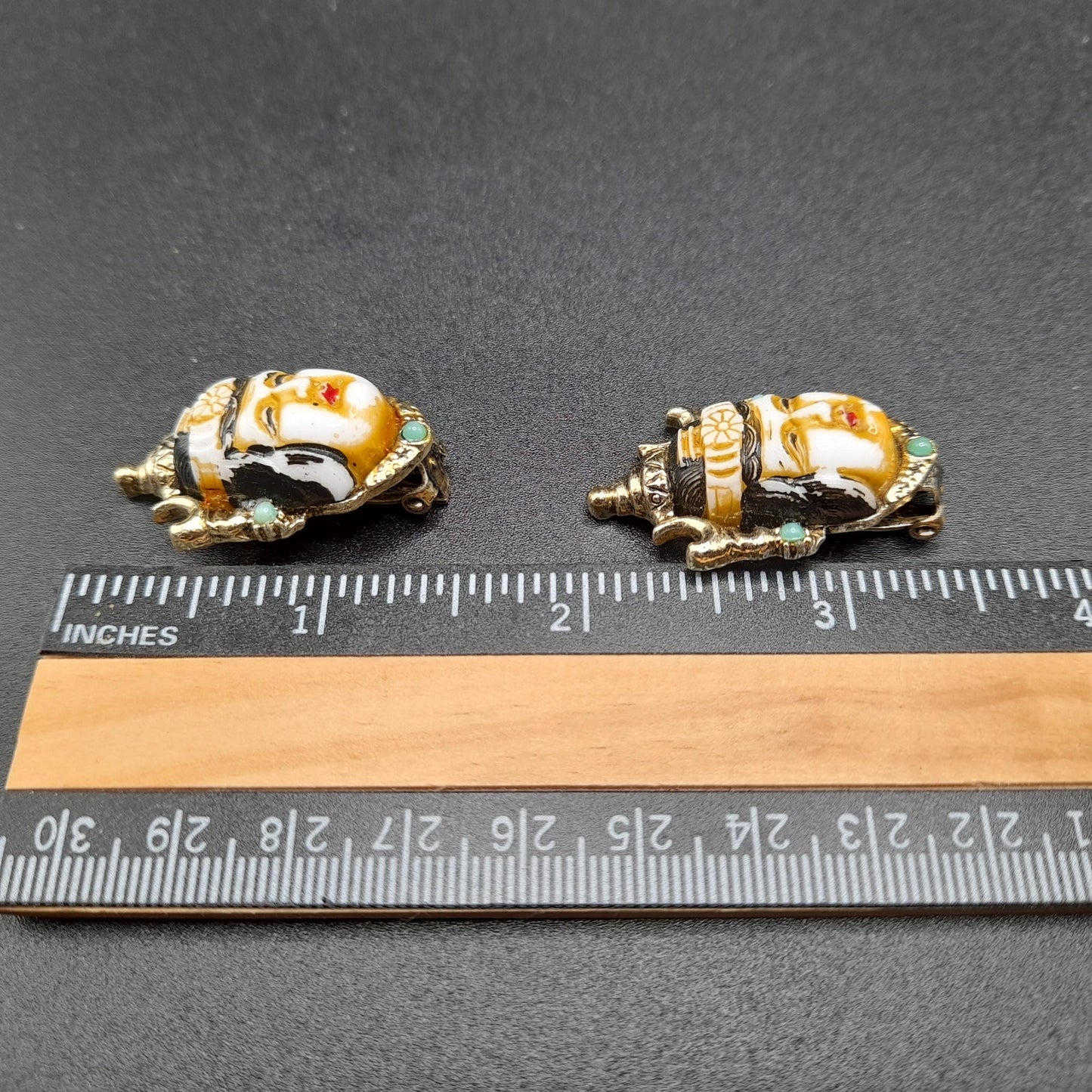 Selro Selini Oriental Asian Design Clip Earrings, Unsigned, 1950s Vintage Jewelry