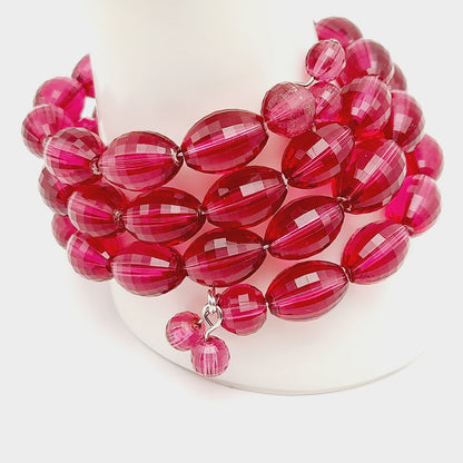 Vintage 1950s Purple Faceted Lucite Oval Beads Memory Wire Bracelet