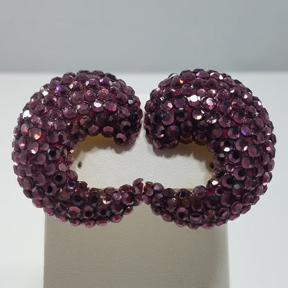 Vintage Richard Kerr Clip Earrings 1980s Encrusted Purple Swarovski Flat-Backs