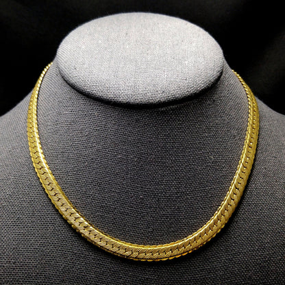 Monet Herringbone Choker Necklace, Gold Plated, 1970s Vintage Jewelry