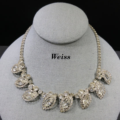 Weiss Wedding Clear Rhinestone Necklace, Rhodium Plated, 1950s Vintage Jewelry