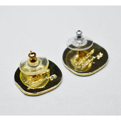 Laurel Burch "Leonardo" Post Earrings, Gold Plated Enamel Lions, 1980s Vintage Jewelry