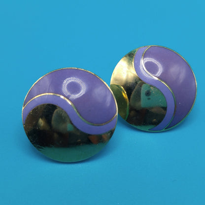 Laurel Burch Purple Post Earrings, Lavender Purple Enamel, Gold Plated, 1980s