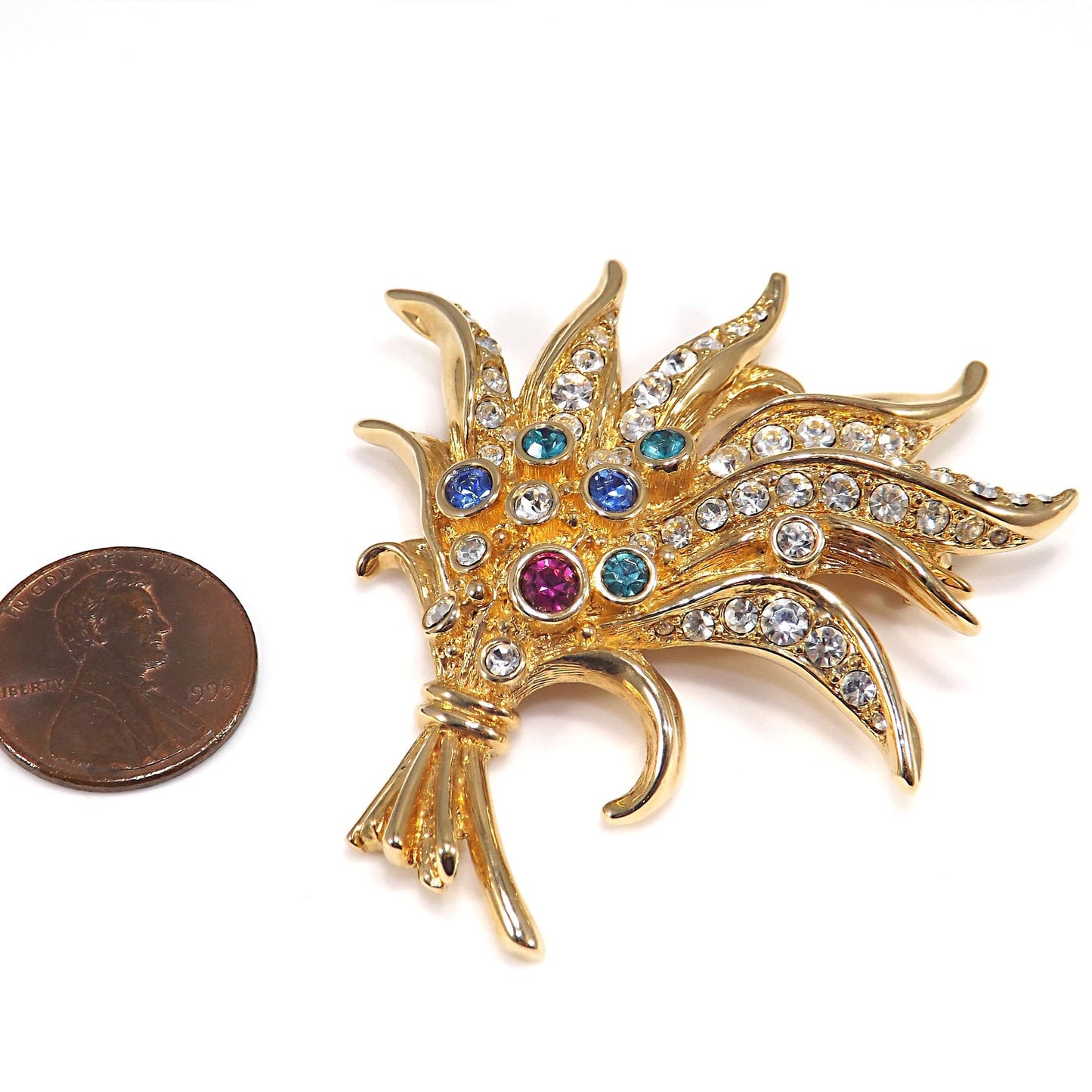 Swarovski Floral Brooch, Multicolored Rhinestones, Swan Logo, Floral Bouquet