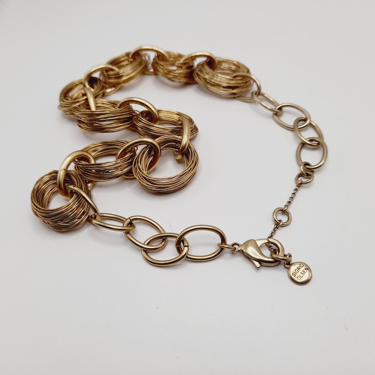 Vintage SIGRID OLSEN Wire Wrapped 19 Inch Wide Gold Tone Necklace