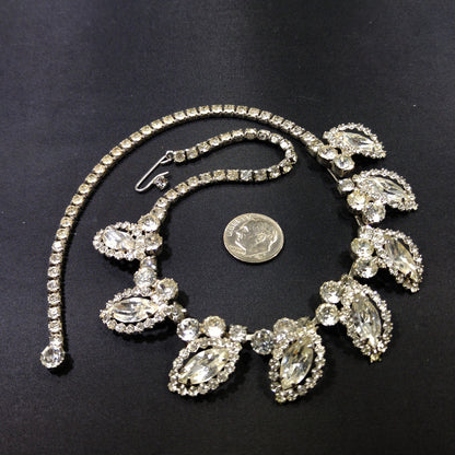 Weiss Wedding Clear Rhinestone Necklace, Rhodium Plated, 1950s Vintage Jewelry