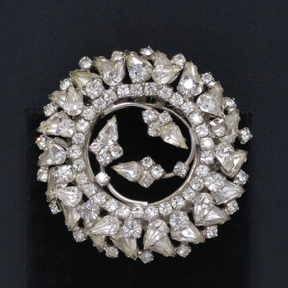 Vintage Clear Rhinestone 2 Tiered Brooch, Wedding Jewelry, Rhodium Plated, 1960s Vintage Jewelry