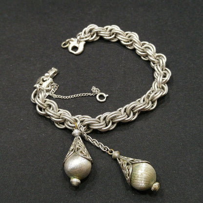 Signed Monet Bracelet Silver Tone Bolero Series, Book Piece, Two Tassels, 1960s Vintage Jewelry