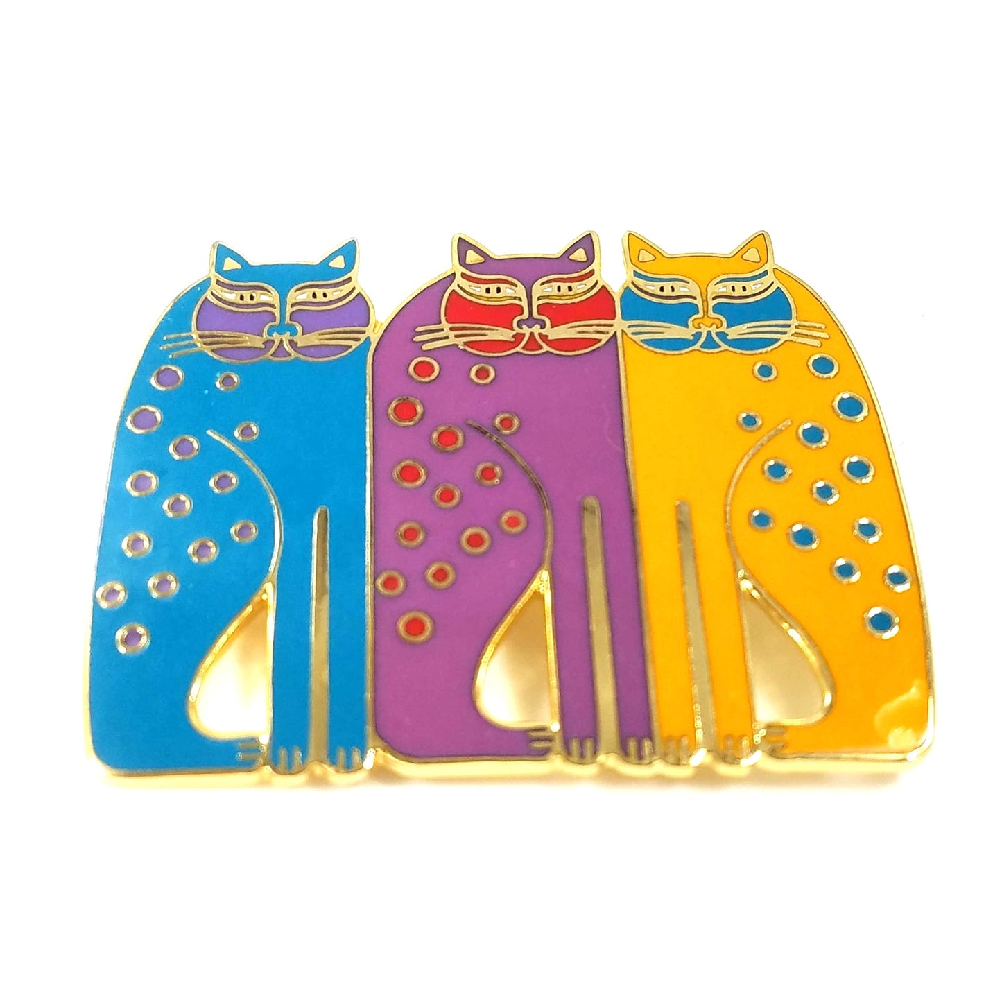 Vintage Laurel Burch Siamese Cats Cloisonné Enamel Gold Brooch Pin 1980s Jewelry