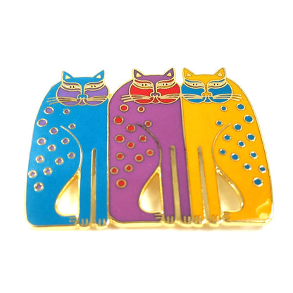 Vintage Laurel Burch Siamese Cats Cloisonné Enamel Gold Brooch Pin 1980s Jewelry