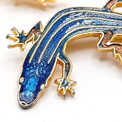 Vintage Blue Enamel Lizards Brooches - Pair - Signed Wm Spear 1986 - 2 3/8 Inch