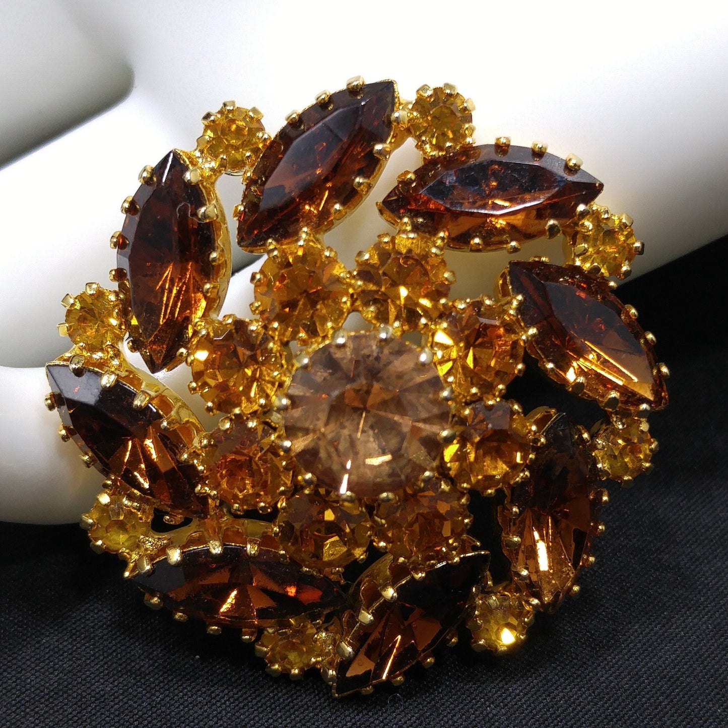 VIntage C'est Bien Topaz Rhinestone Brooch, Gold Plated, 1960s