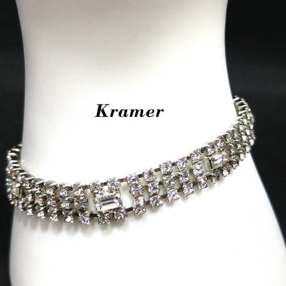 Kramer Clear Rhinestone Bracelet, Rhodium Plated, 1950s Vintage Jewelry