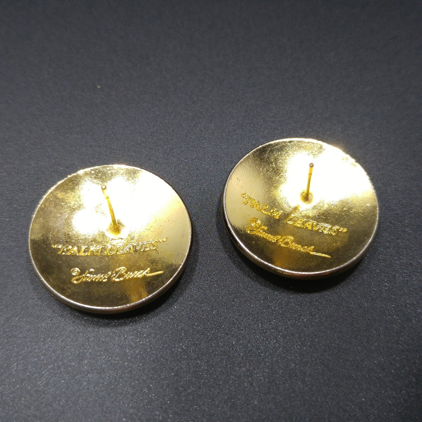 Vintage Laurel Burch "Palm Leaves" Red White Enamel Post Earrings, Gold Plated