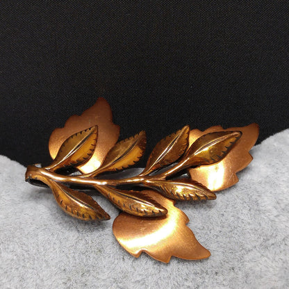 Renoir "Multi Leaves" Gilded Copper Brooch, 1960s Vintage Jewelry