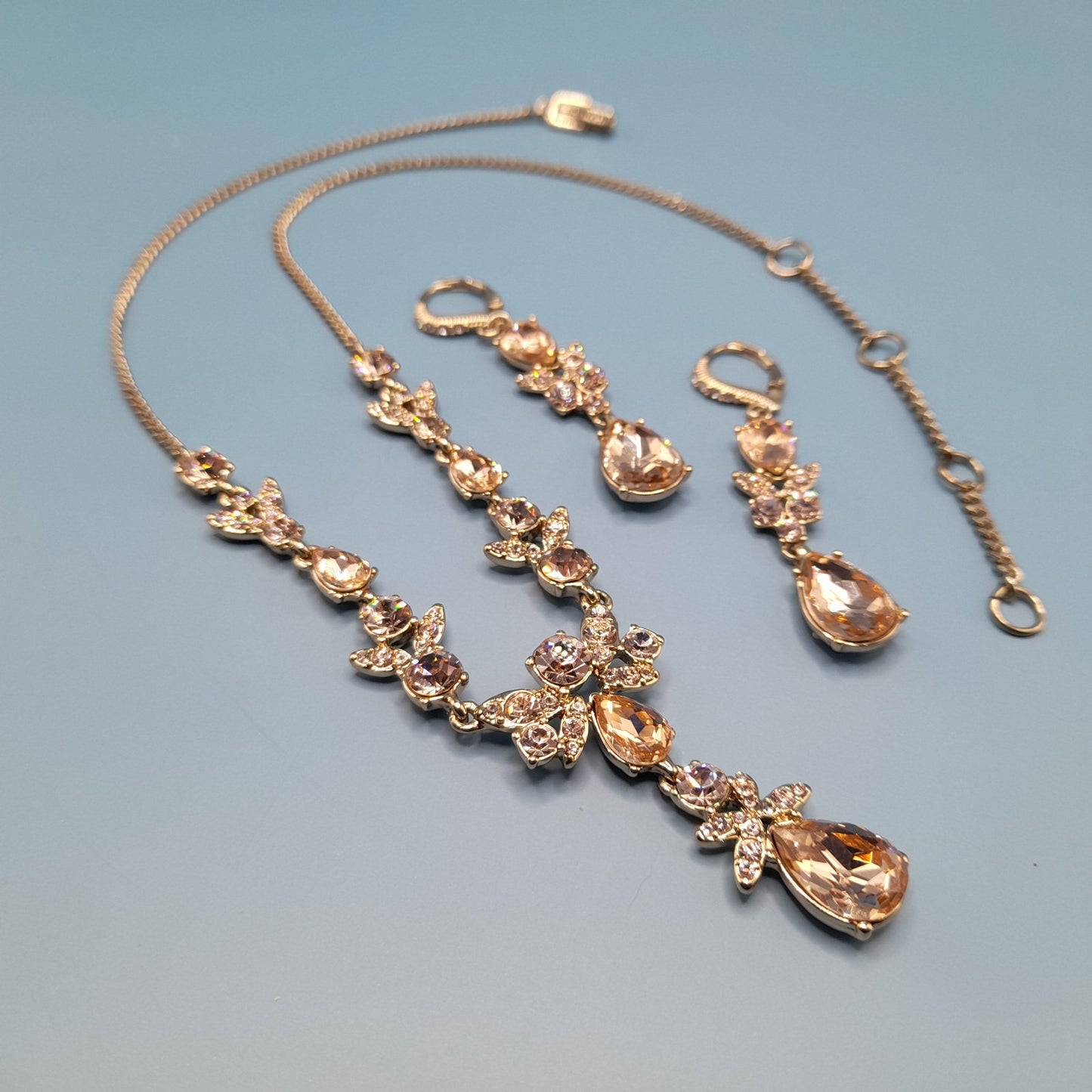 Vintage Givenchy Necklace & Earrings Set – Gold Tone Crystal Teardrop Jewelry