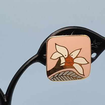 Vintage Laurel Burch Pink Enamel Wild Lily Clip Earrings