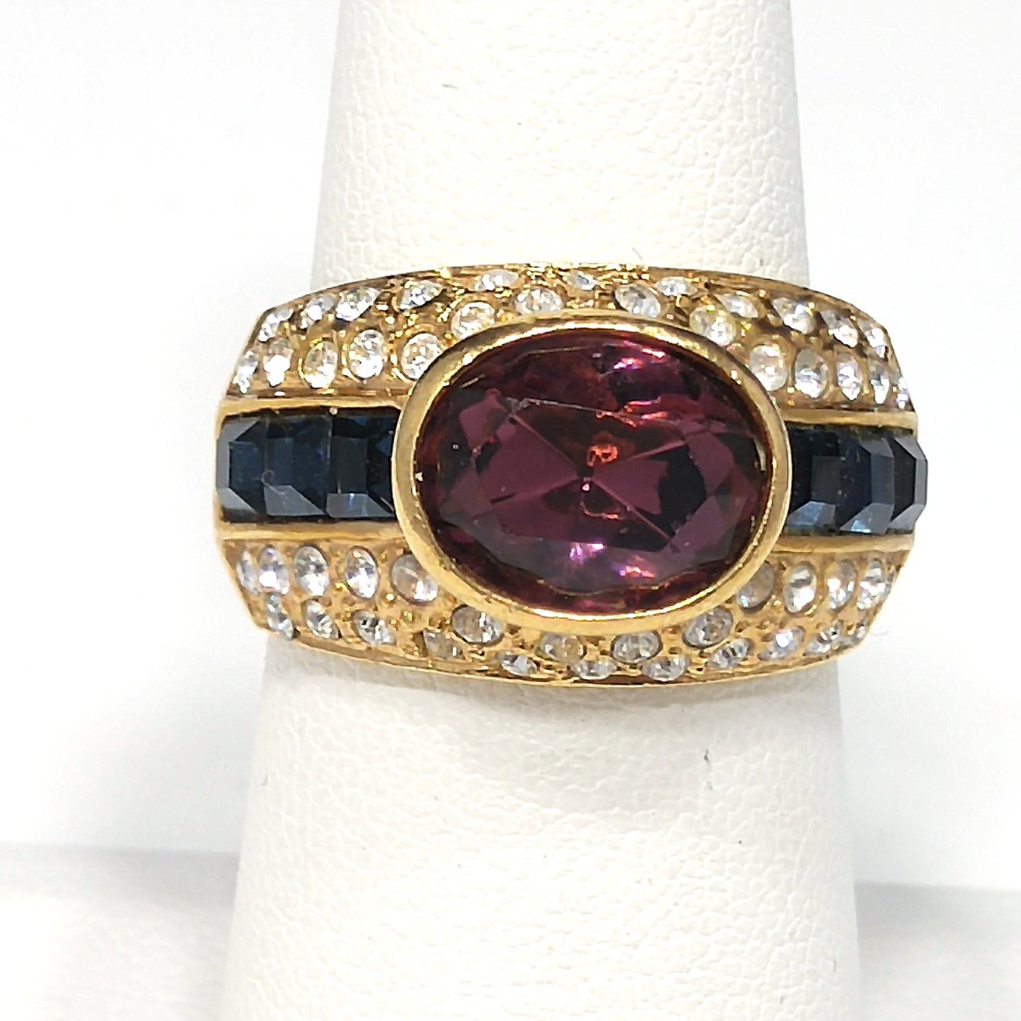 Vintage Nolan Miller Purple Gold Plated Ring, US Size 6 3/4, 1990s