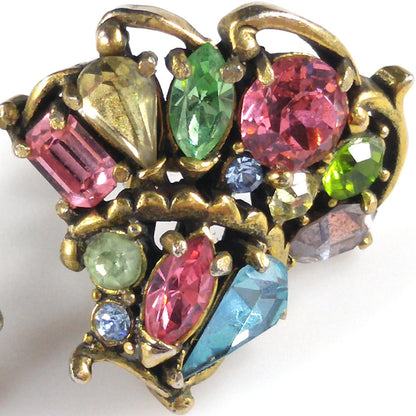 Hollycraft 1953 Pastel Rhinestone Earrings, Mid-Century Screw Backs, 1950s Vintage Jewelry