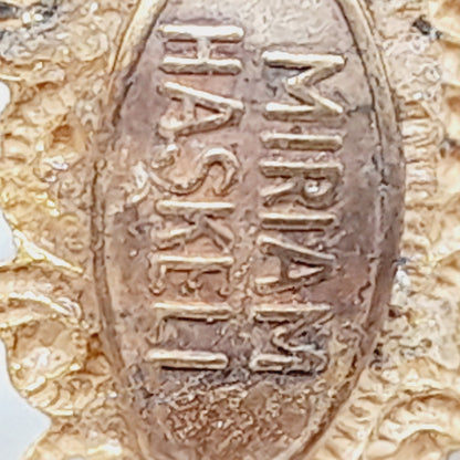 Vintage Miriam Haskell Brooch, Baroque Glass Pearl, Gold Filigree Pin, Designer Signed Jewelry, Mid Century Collectible Gift