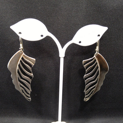 Laurel Burch Long Palm Leaf Earrings, Rhodium Plated, 1980s Vintage Jewelry