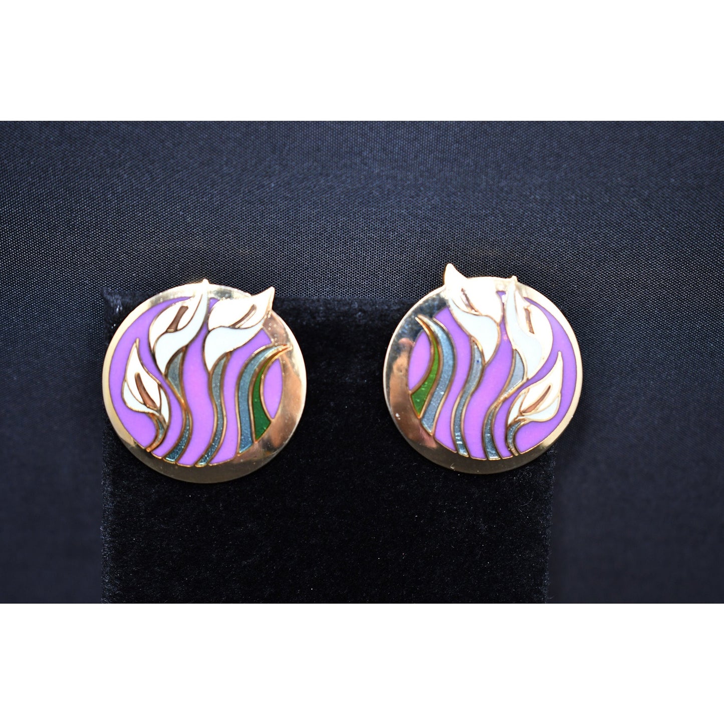 Laurel Burch "Lilies For Les" Floral Post Earrings, Gold Plated, 1980s