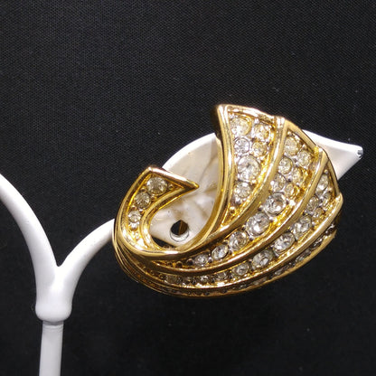 Nina Ricci Gold Plated Earrings, Pave Clear Rhinestones, 1960s Vintage Jewelry