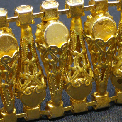 Vintage Gray Rhinestone Gold Filigree Cone Choker Necklace 1950s