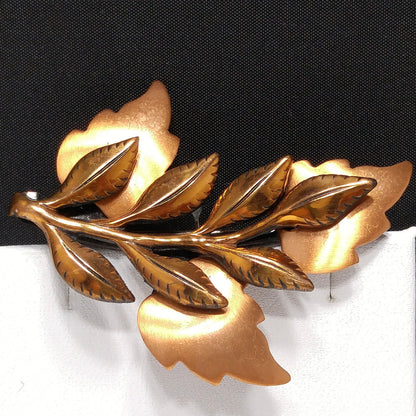 Renoir "Multi Leaves" Gilded Copper Brooch, 1960s Vintage Jewelry