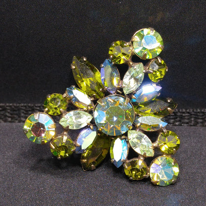 Vintage Regency Blue Green Triangular Brooch, Aurora Borealis, 1960s