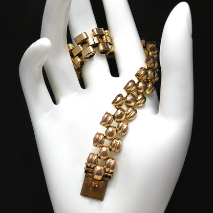 Switzerland Gold Bonded Link Bracelet, Plaque Orl, 2C Microns, 1960s Vintage Jewelry