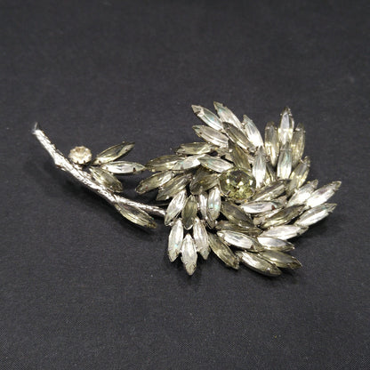 Alice Caviness Large Rhinestone Flower Brooch, Rhodium Plated, 1960s Vintage Jewelry
