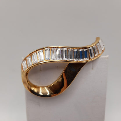 Swarovski Baguette Rhinestone Brooch, Signed S. A. L., Gold Plated, 1960s Vintage Jewelry