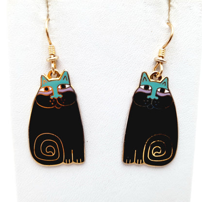 Vintage Laurel Burch Olivia Black Cat Earrings