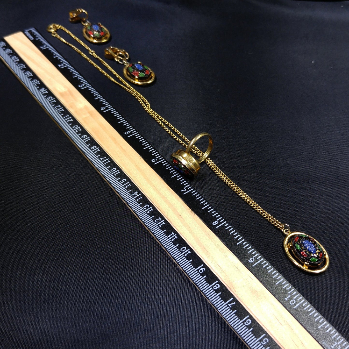 Sarah Coventry Light of the East Jewelry Set, Necklace Earrings Ring, 1970s