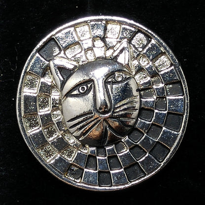 Laurel Burch Cat Face Post Earrings, Checkerboard Background, Rhodium Plate