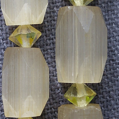 Czech Art Glass Hand Cut Satin Bead Necklace, Yellow Fire Polished Crystals