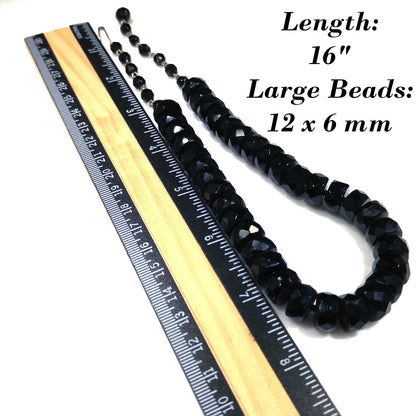Mid-Century Black Crystal Choker Necklace, Unique Cut Crystals, 1950s Vintage Jewelry