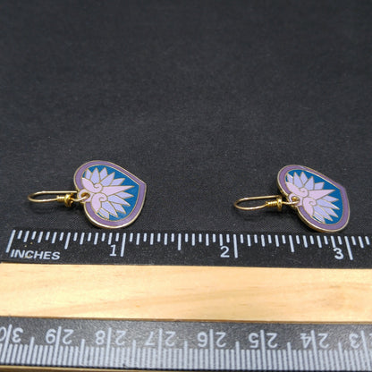Vintage Laurel Burch "Hollyhock" Floral Earrings, Gold Plated Enamel Pink Purple