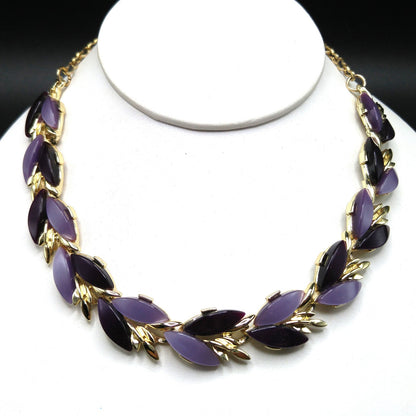 Purple Lavender Lucite Choker Necklace, Mid-Century, Gold Tone, 1950s Vintage Jewelry