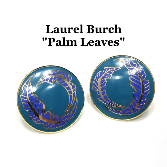 Vintage Laurel Burch "Palm Leaves" Teal Lavender Post Earrings, Gold Plated