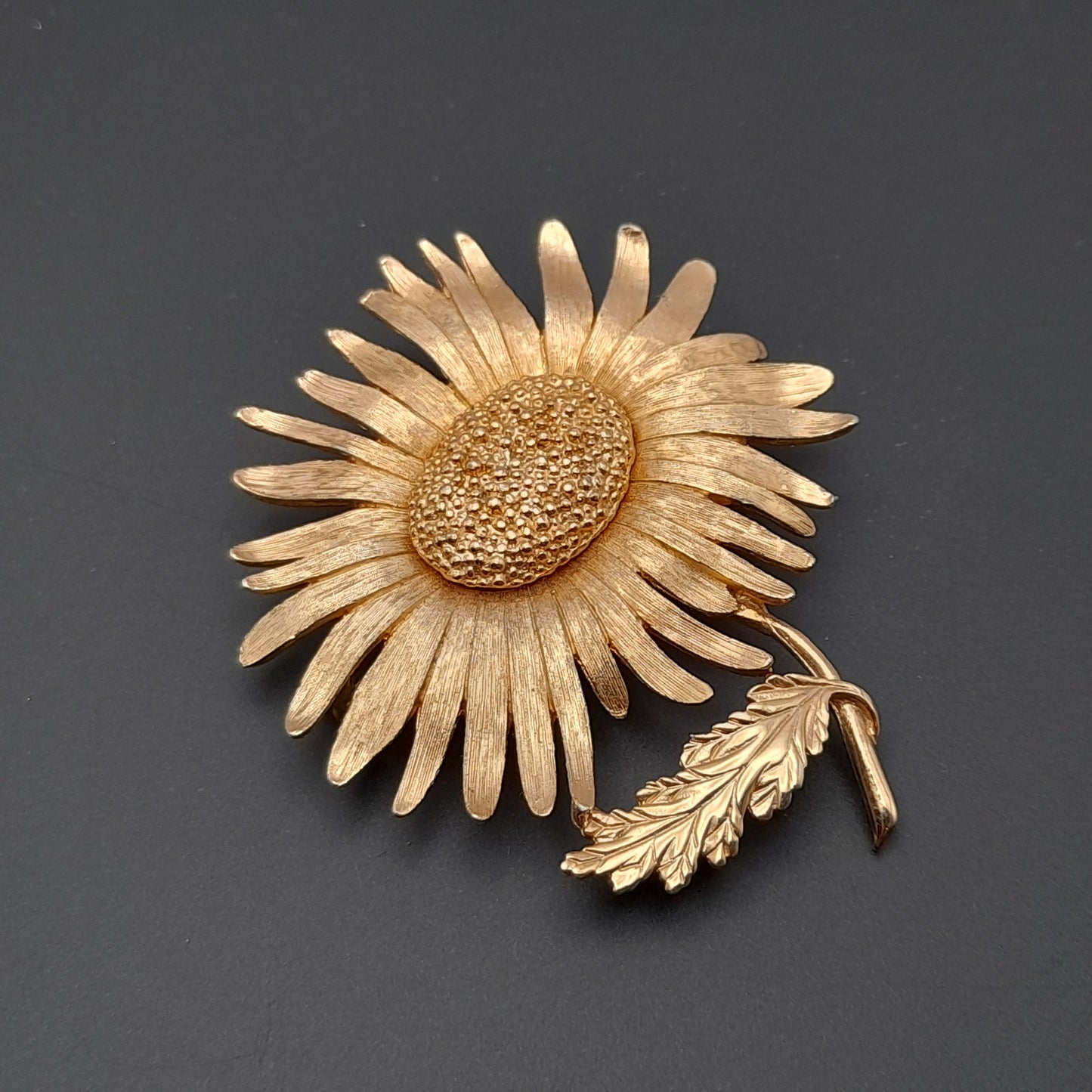 Vintage Marvella Signed Sunflower Brooch - 2 3/4 Inches, Gold Plated