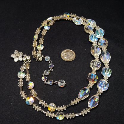 Vendome Clear Aurora Borealis Crystal Necklace, Wedding Bridal, Rhinestone Clasp, 1960s Vintage Jewelry