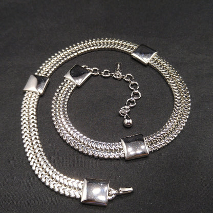 Monet Silver Wide Box Chain Necklace, Gold Plated, 1960s Vintage Jewelry