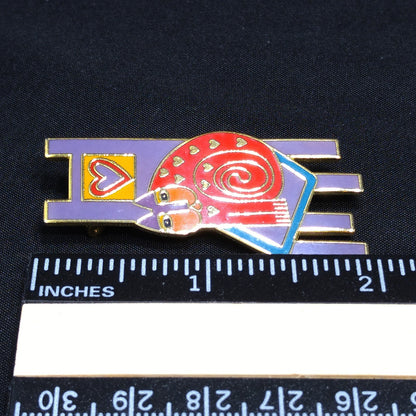 Laurel Burch "Cat On Chair" Brooch, Gold Plated, 1980s Vintage Jewelry