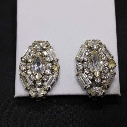 Weiss 1940s–50s Clear Rhinestone Clip-On Earrings | Marquise & Emerald Cut Vintage Bridal Jewelry