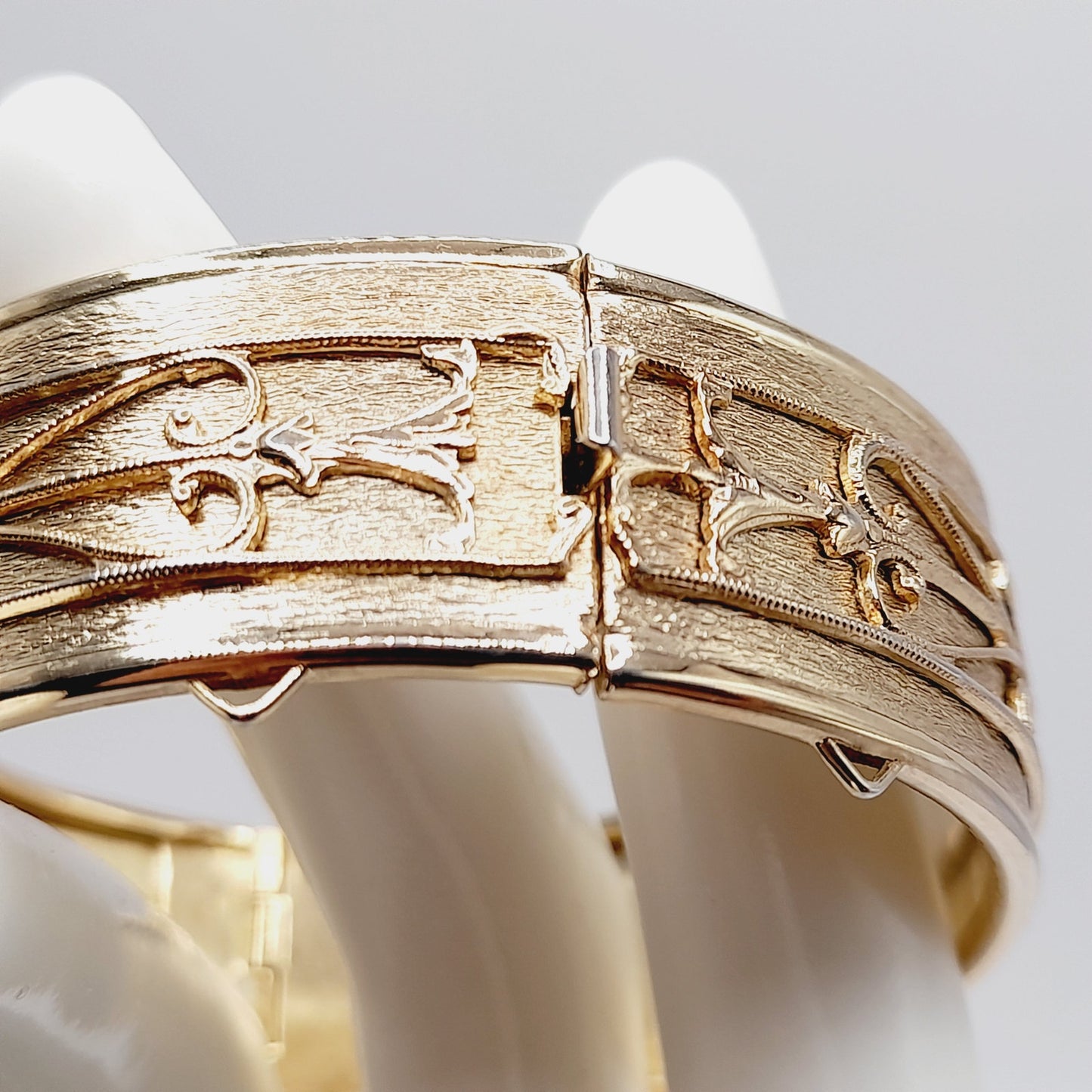 Vintage Hinged Wide Bracelet Raised Design Mid-Century Bracelet