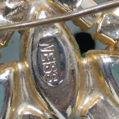 Weiss Peridot Green Rhinestone Butterfly Brooch, Gold Plated, 1950s Vintage Jewelry