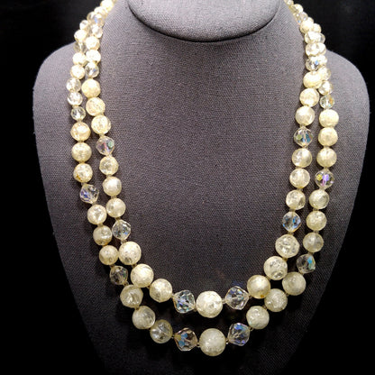 Vintage 1950s Laguna Crackle Lucite Crystal Bead Necklace 2 Strand Signed