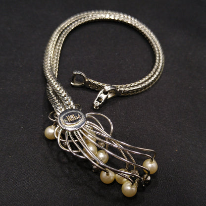 Hobe' Faux Pearl Pendant Necklace, Rhodium Plated, 1960s Vintage Jewelry